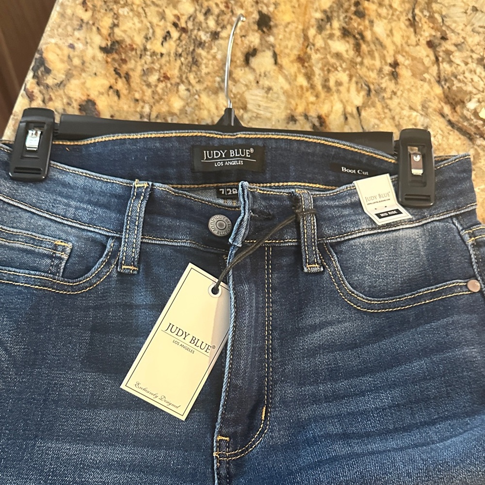 Judy Blue mid rise Dark Indigo Flare Jeans with Frayed Hem - Picture 5 of 5